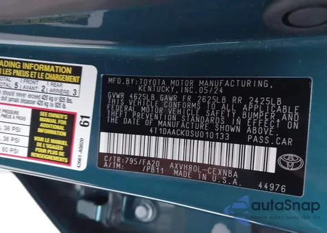 2025 Toyota Camry Le from USA, damaged, VIN 4T1DAACK0SU010133